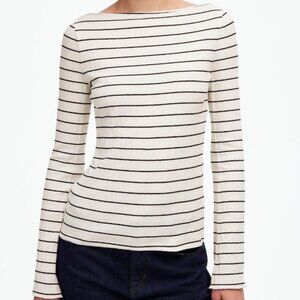 Madewell Ribbed Long-Sleeve Boatneck Top in Stripe L NWOT